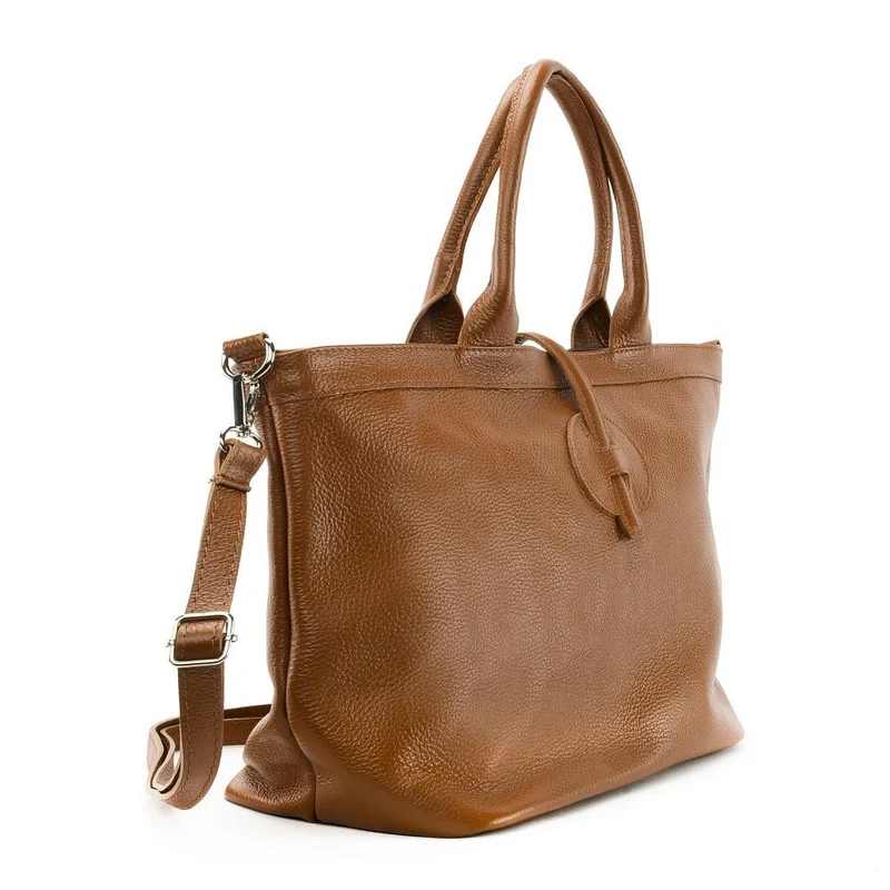 Sac cabas en cuir grainé INNOCENT Cognac