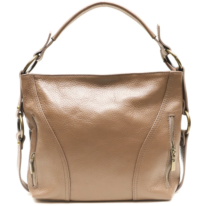 Sac à main en cuir grainé italien SETE B Taupe foncé