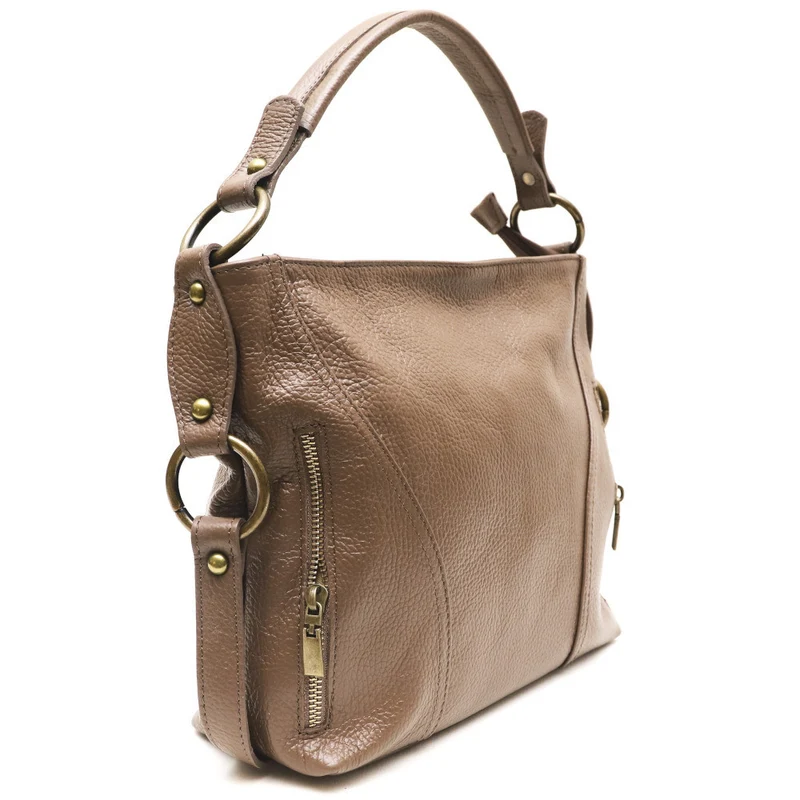Sac à main en cuir grainé italien SETE B Taupe foncé