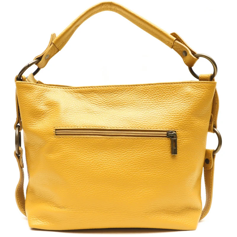 Sac à main en cuir grainé italien SETE B Jaune Moutarde