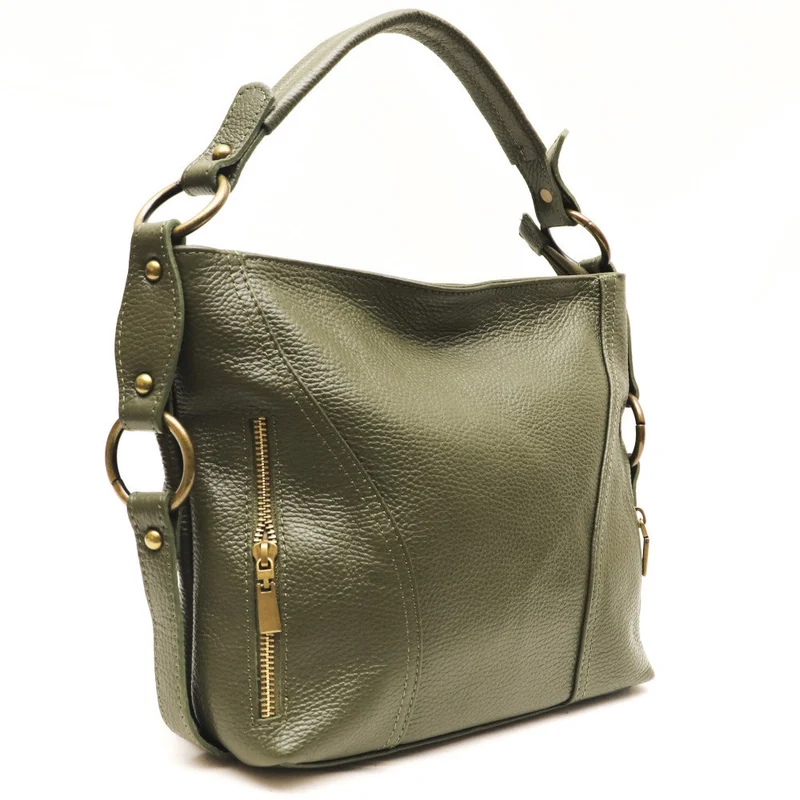 Sac à main en cuir grainé italien SETE B Kaki