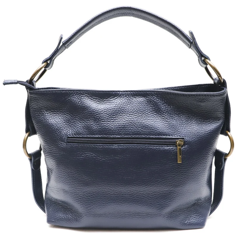Sac à main en cuir grainé italien SETE B Bleu marine