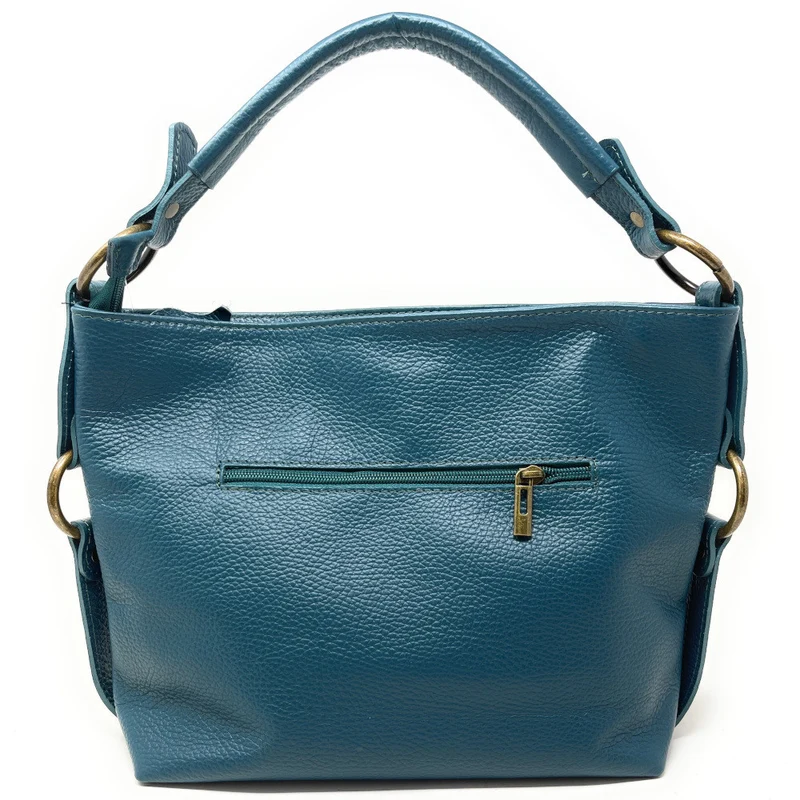 Sac à main en cuir grainé italien SETE B Bleu vert canard