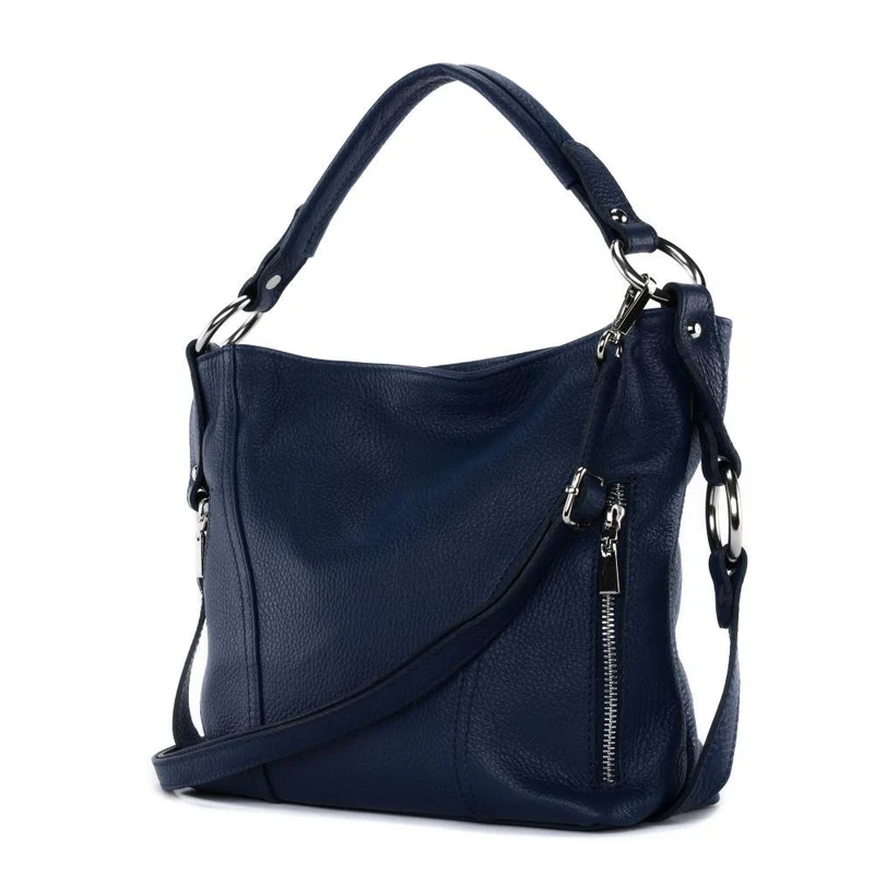 Sac à main en cuir grainé SETE Bleu marine