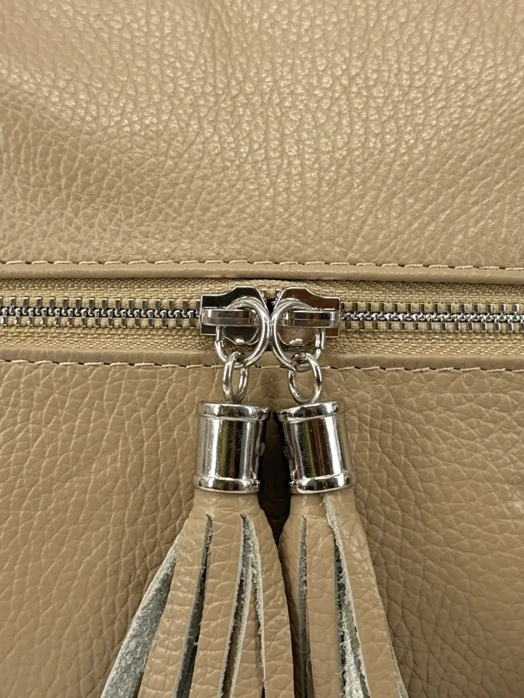 Sac bandoulière en cuir grainé LONDON Taupe