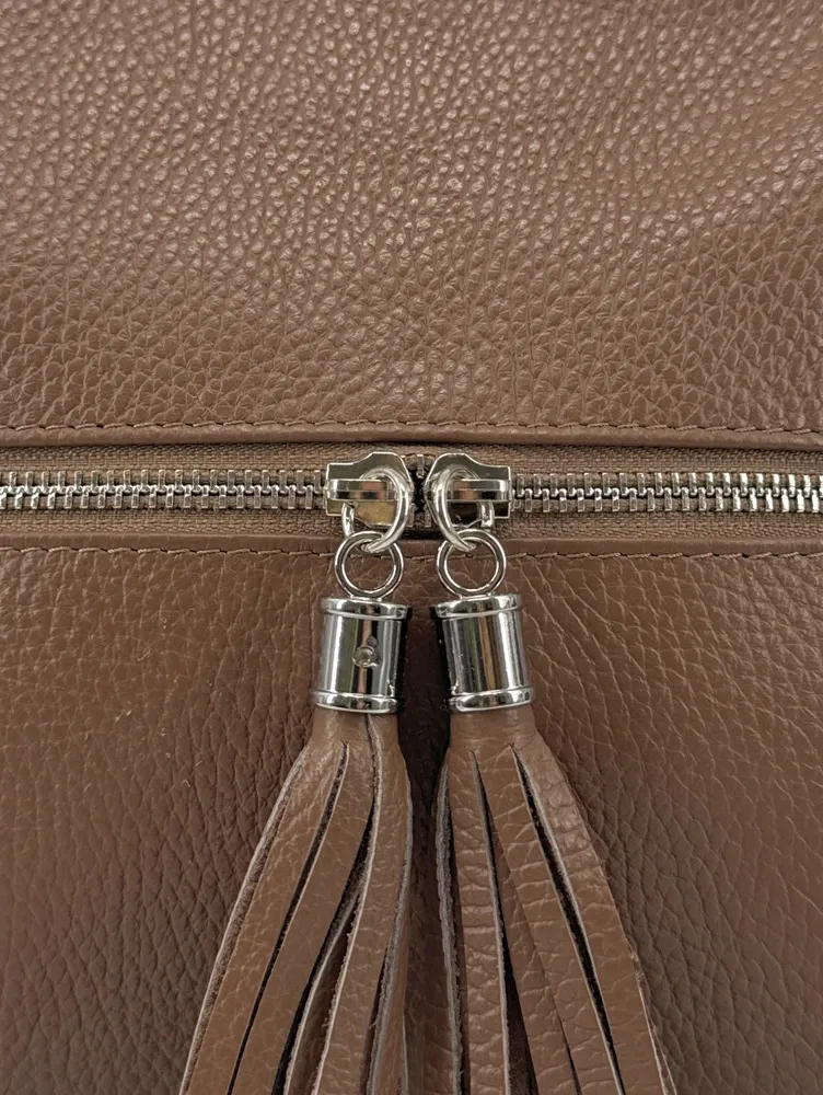 Sac bandoulière en cuir grainé LONDON Taupe foncé