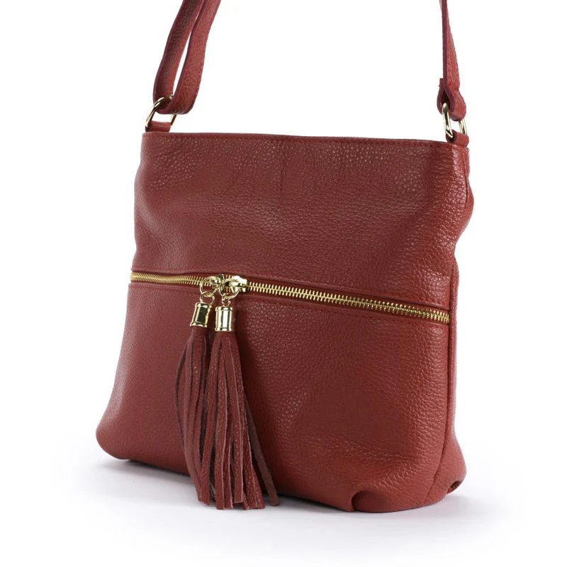 Sac bandoulière en cuir grainé LONDON Rouge garance