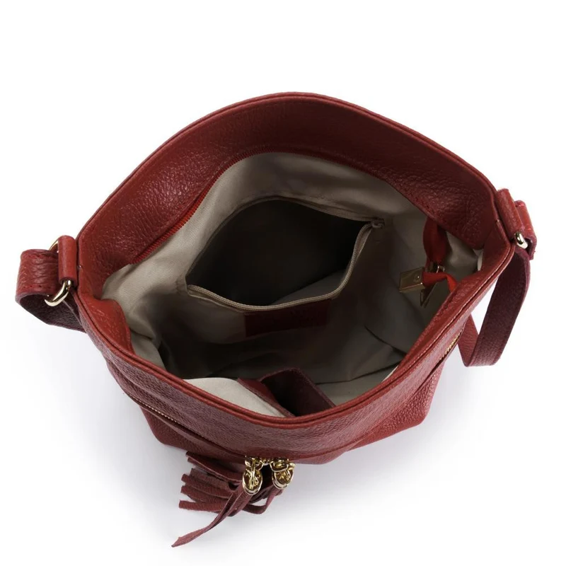 Sac bandoulière en cuir grainé LONDON Rouge garance