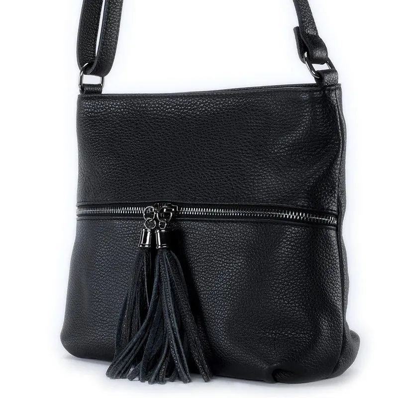 Sac bandoulière en cuir grainé LONDON Noir