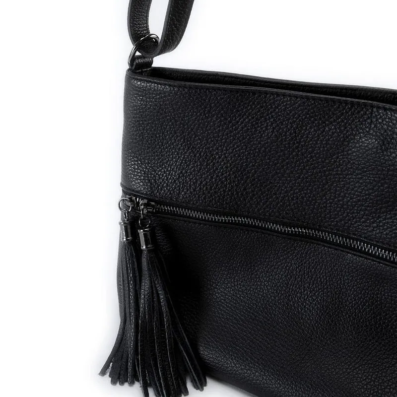 Sac bandoulière en cuir grainé LONDON Noir