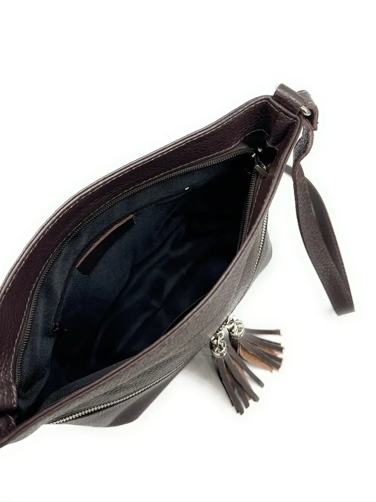 Sac bandoulière en cuir grainé LONDON Chocolat