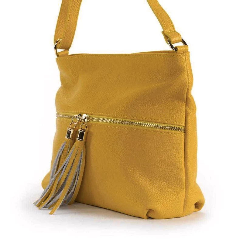 Sac bandoulière en cuir grainé LONDON Jaune Moutarde