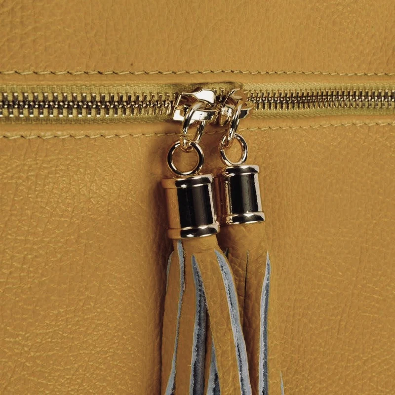 Sac bandoulière en cuir grainé LONDON Jaune Moutarde