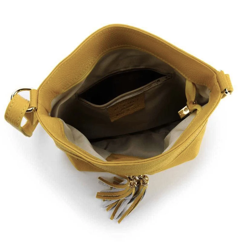 Sac bandoulière en cuir grainé LONDON Jaune Moutarde