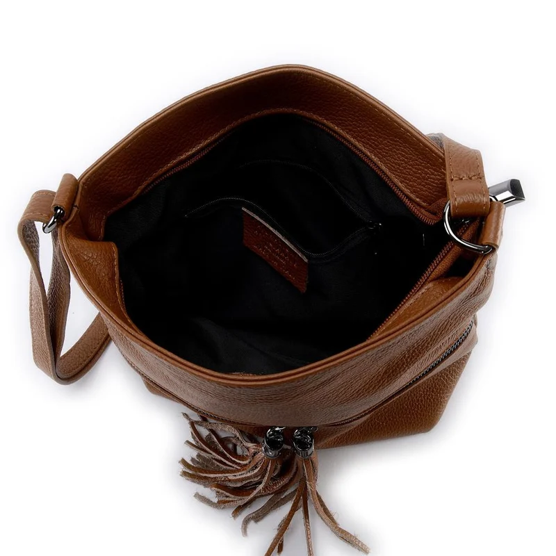 Sac bandoulière en cuir grainé LONDON Cognac foncé