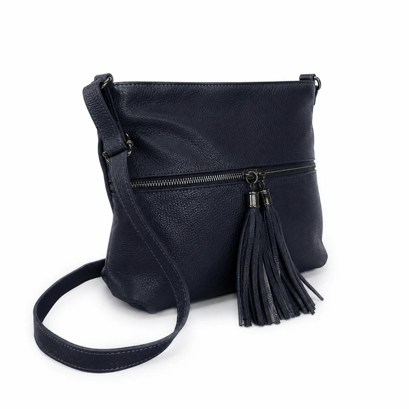 Sac bandoulière en cuir grainé LONDON Bleu marine