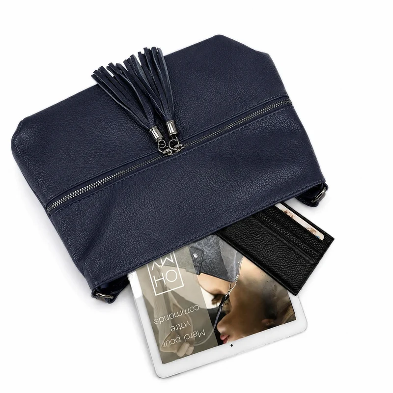 Sac bandoulière en cuir grainé LONDON Bleu marine