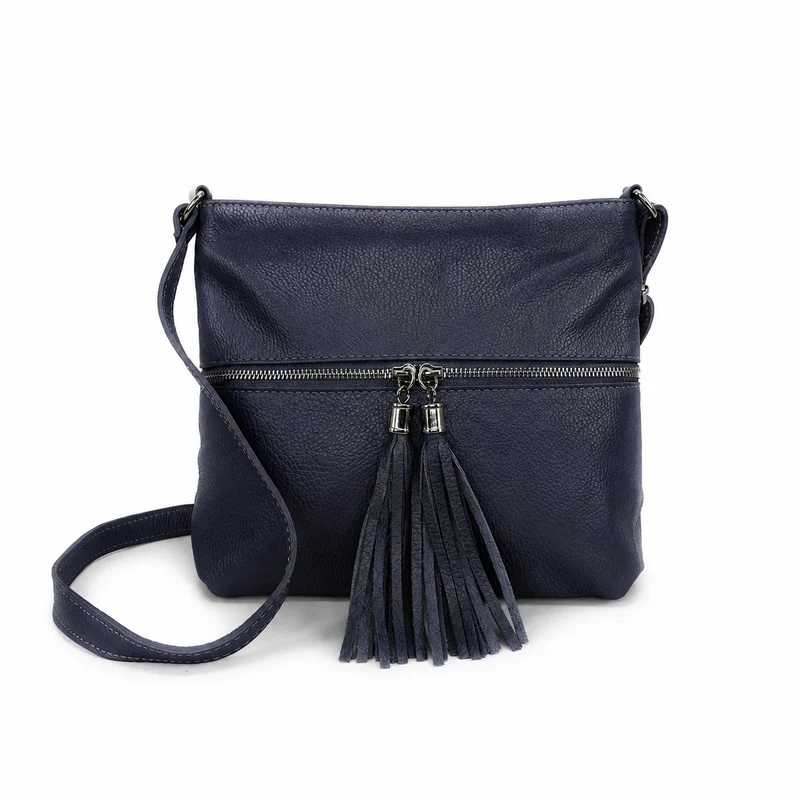 Sac bandoulière en cuir grainé LONDON Bleu marine