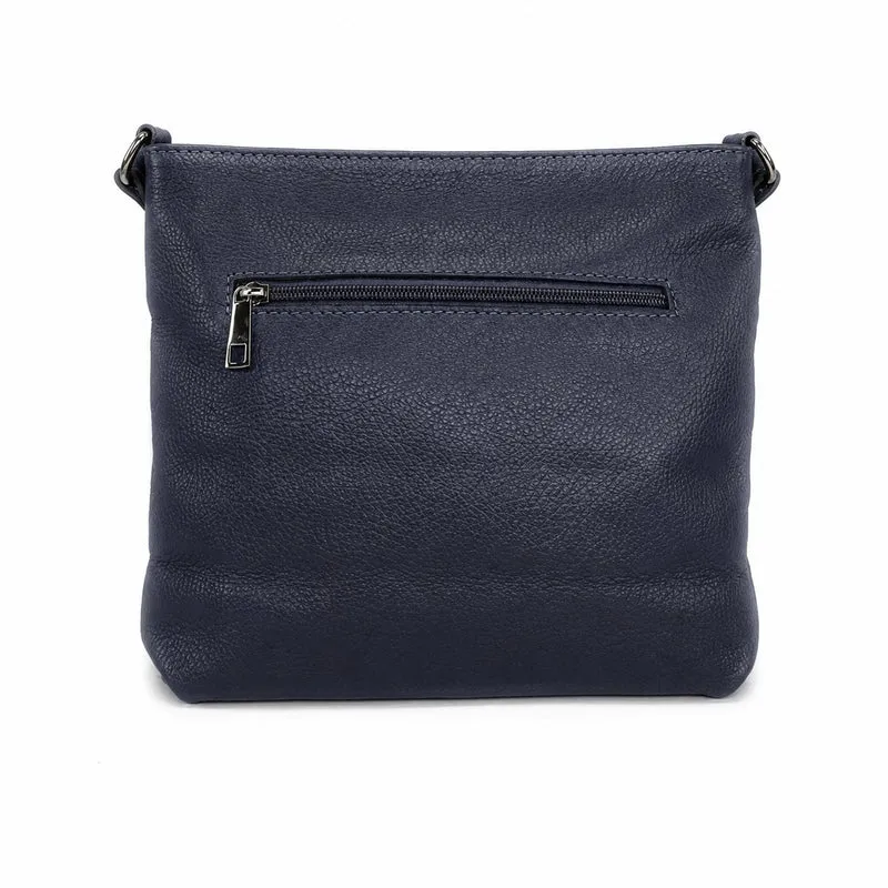 Sac bandoulière en cuir grainé LONDON Bleu marine
