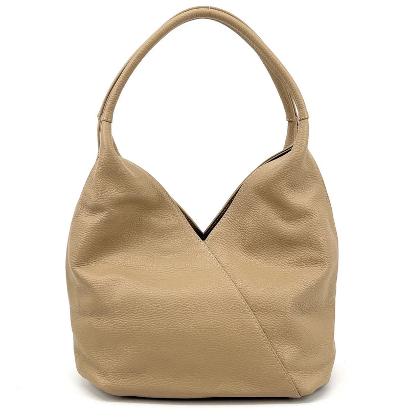 Sac HOBO en cuir grainé MANDALAY Taupe