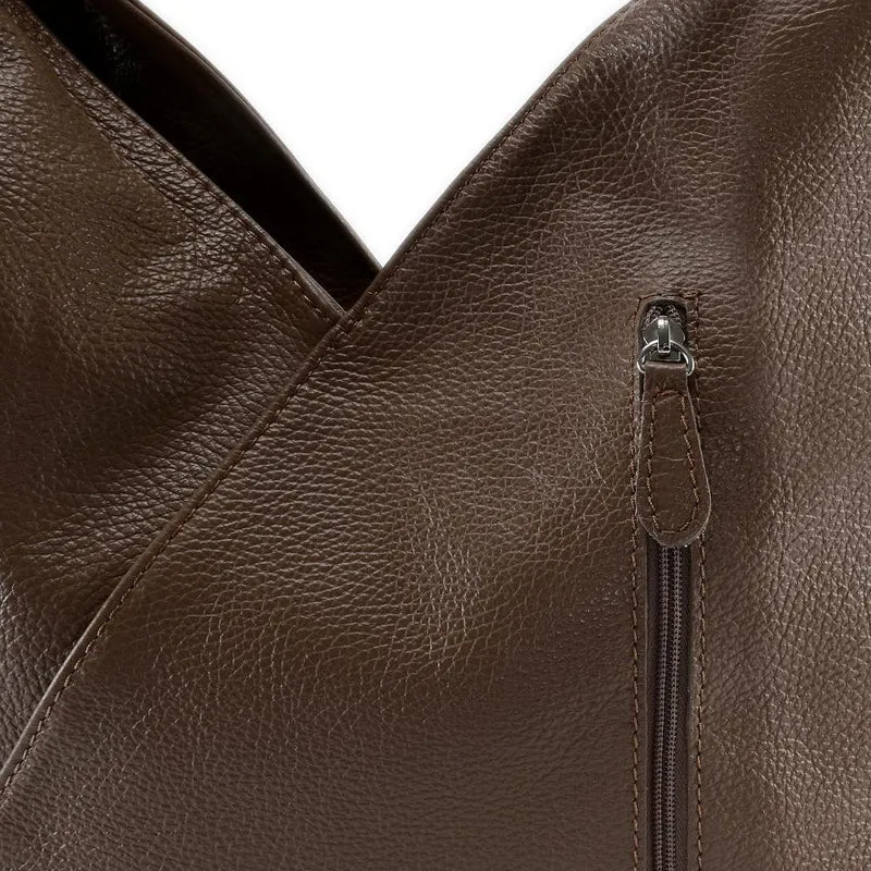 Sac HOBO en cuir grainé MANDALAY Taupe foncé