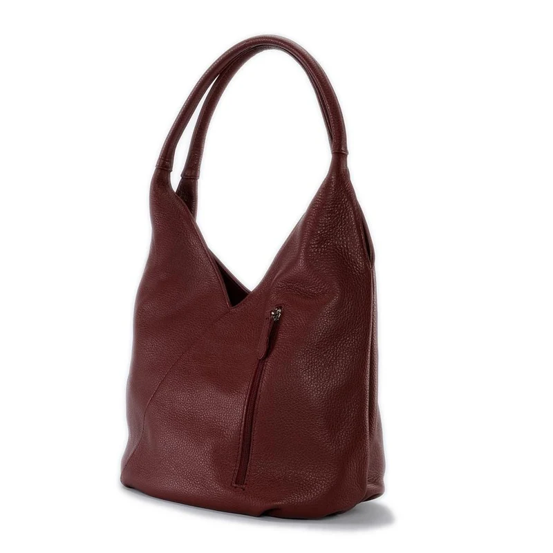 Sac HOBO en cuir grainé MANDALAY Rouge foncé