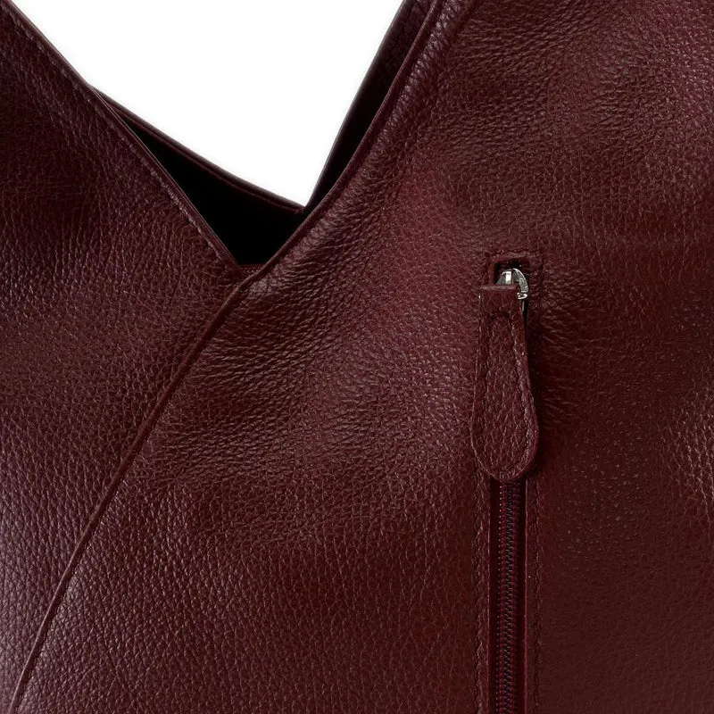 Sac HOBO en cuir grainé MANDALAY Rouge foncé