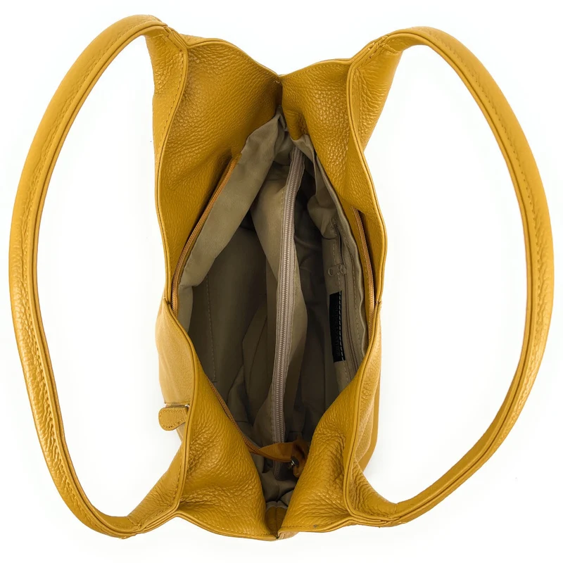 Sac HOBO en cuir grainé MANDALAY Jaune Moutarde