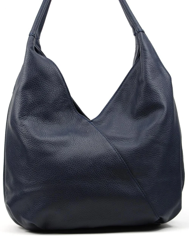 Sac HOBO en cuir grainé MANDALAY Bleu marine