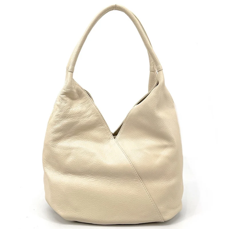 Sac HOBO en cuir grainé MANDALAY Beige crème