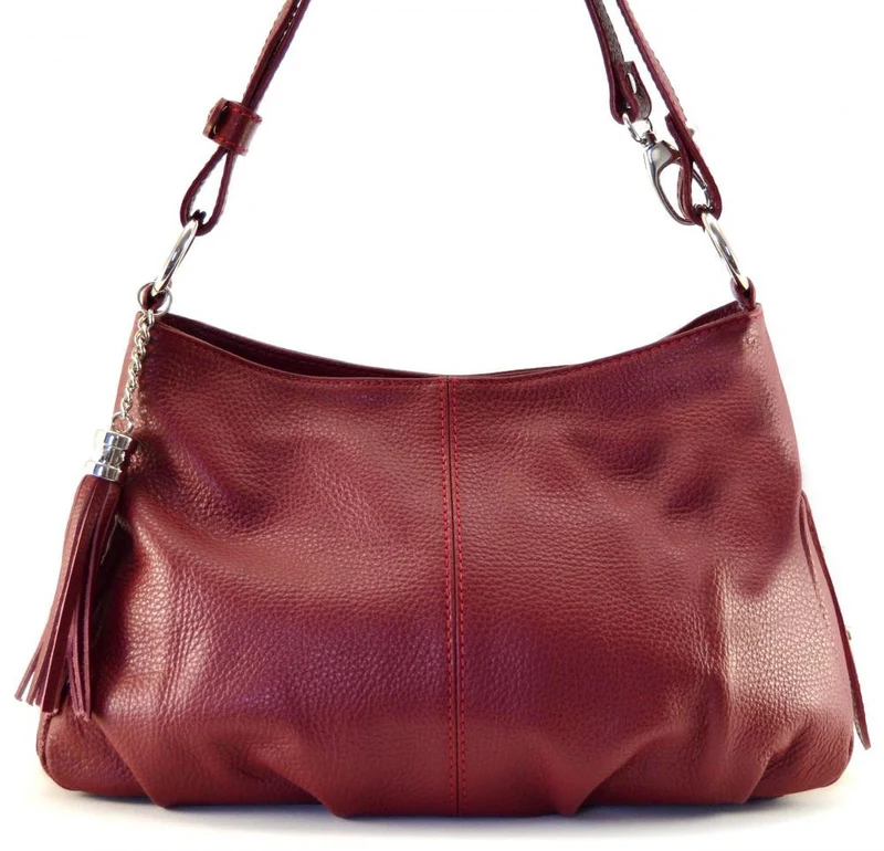Sac à main en cuir grainé LOBE Rouge foncé