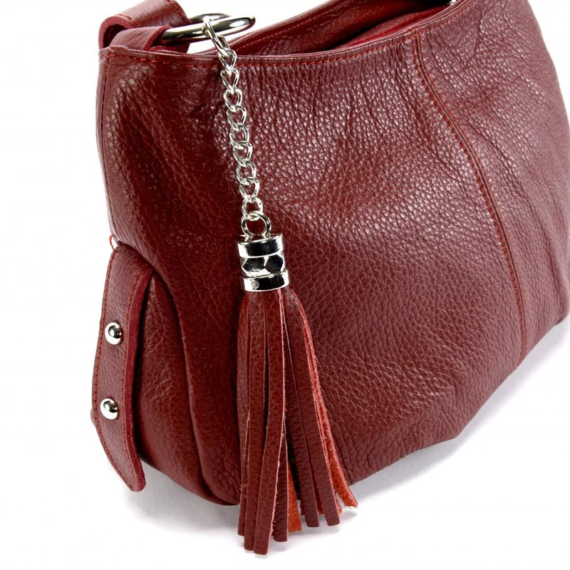 Sac à main en cuir grainé LOBE Rouge foncé