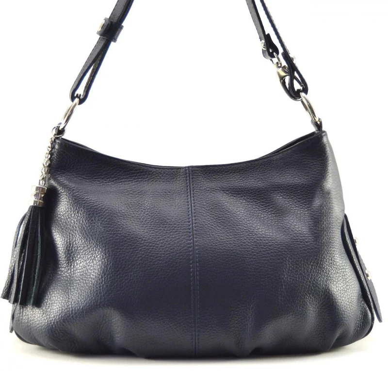 Sac à main en cuir grainé LOBE Bleu marine