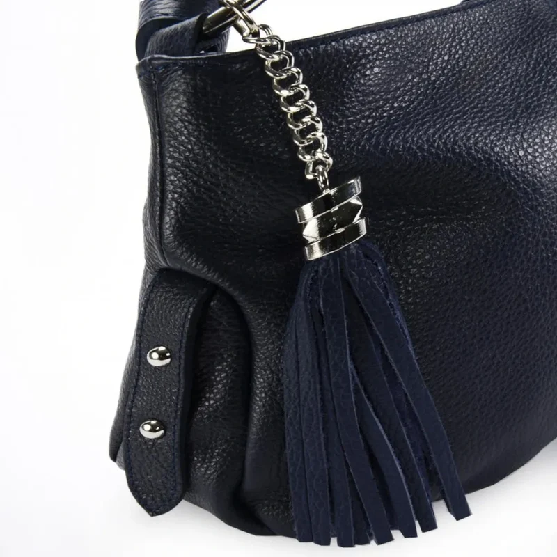 Sac à main en cuir grainé LOBE Bleu marine