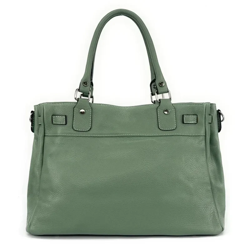 Sac cabas en cuir grainé JANET SILVER Vert pastel