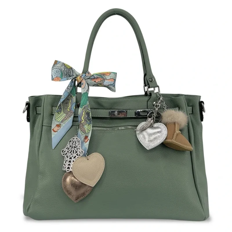 Sac cabas en cuir grainé JANET SILVER Vert pastel