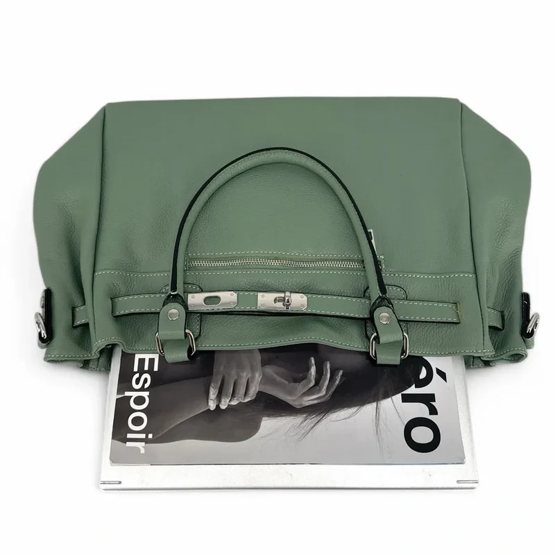Sac cabas en cuir grainé JANET SILVER Vert pastel