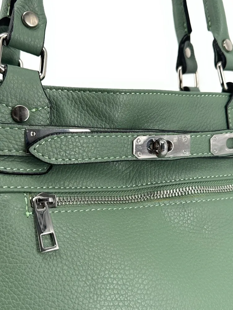 Sac cabas en cuir grainé JANET SILVER Vert pastel
