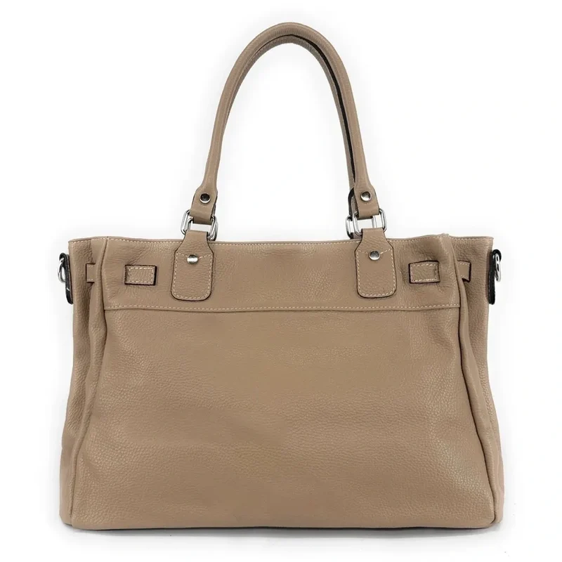 Sac cabas en cuir grainé JANET SILVER Taupe