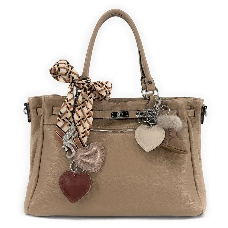 Sac cabas en cuir grainé JANET SILVER Taupe