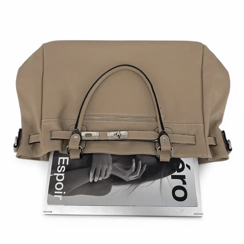 Sac cabas en cuir grainé JANET SILVER Taupe