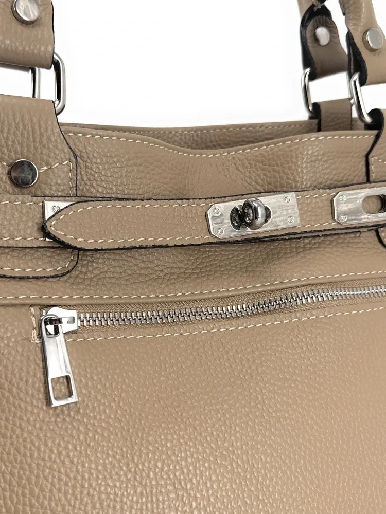 Sac cabas en cuir grainé JANET SILVER Taupe