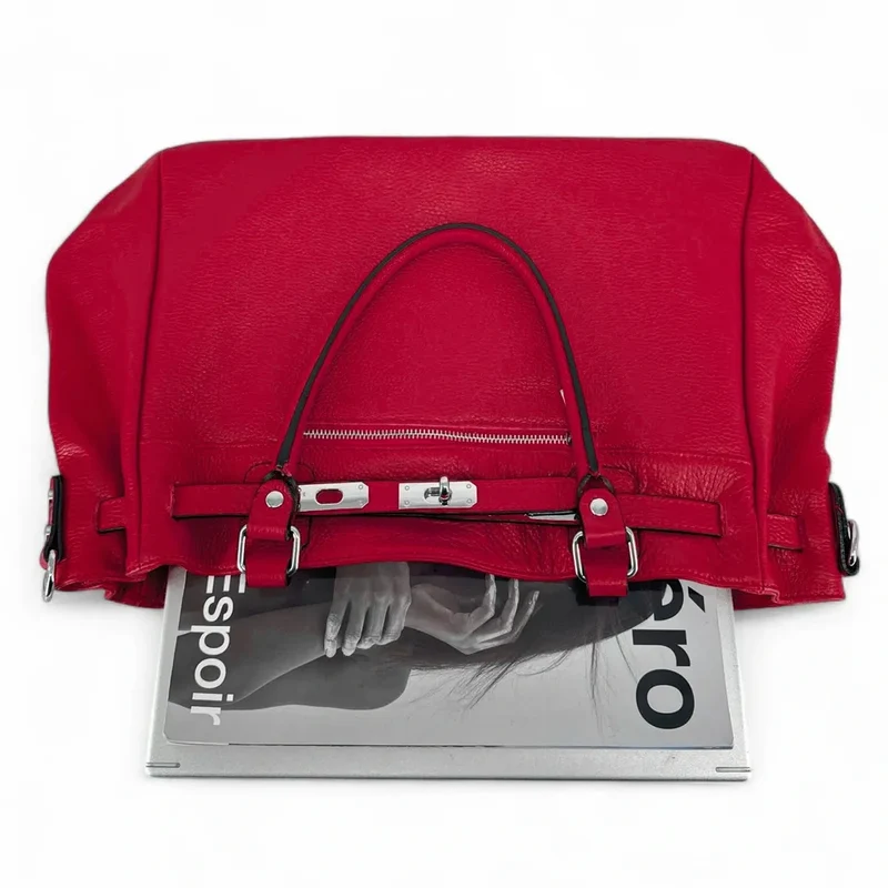Sac cabas en cuir grainé JANET SILVER Rouge intense