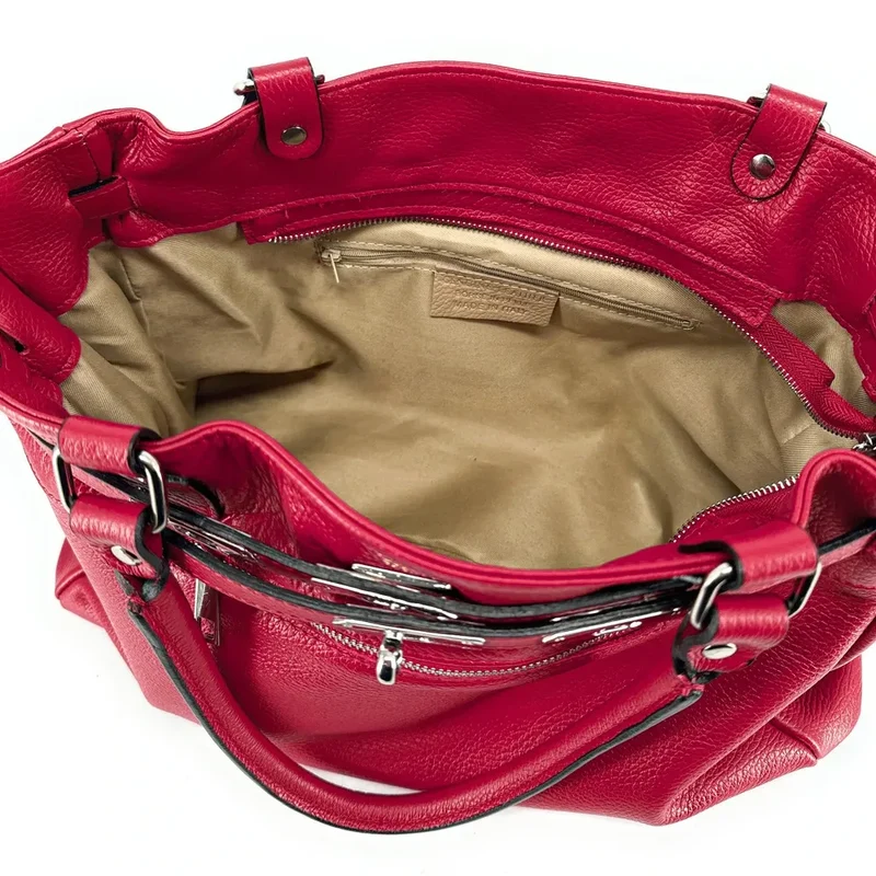 Sac cabas en cuir grainé JANET SILVER Rouge intense