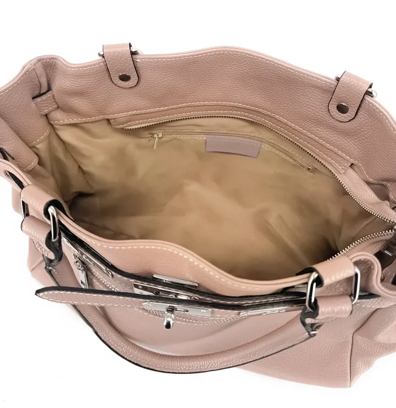 Sac cabas en cuir grainé JANET SILVER Rose nude