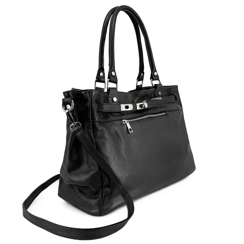Sac cabas en cuir grainé JANET SILVER Noir