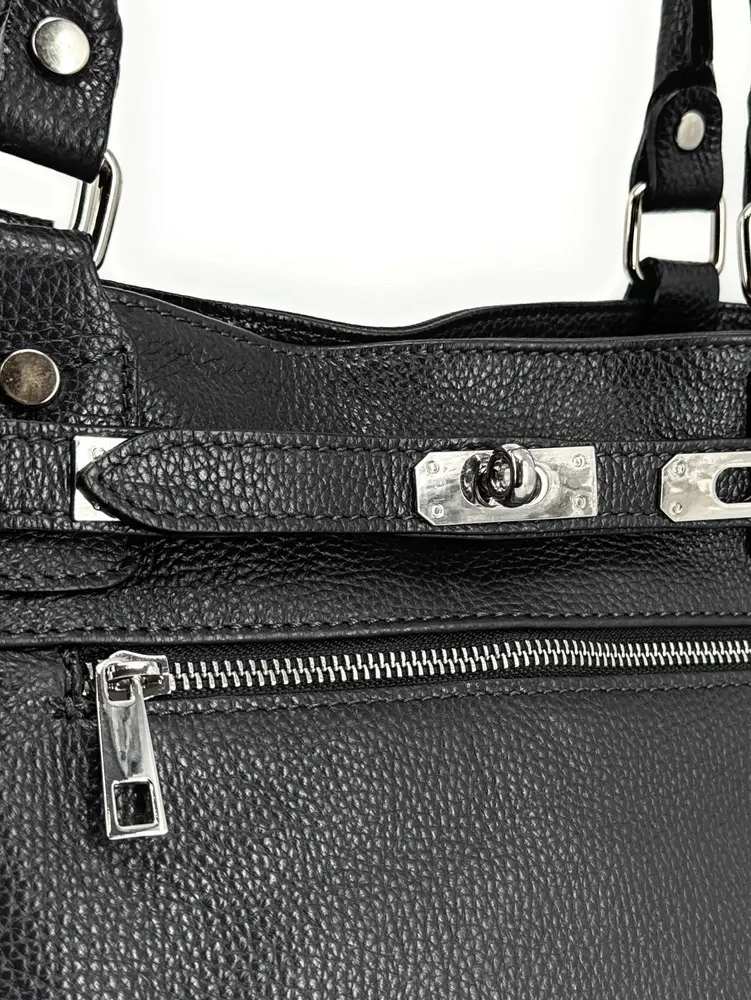 Sac cabas en cuir grainé JANET SILVER Noir