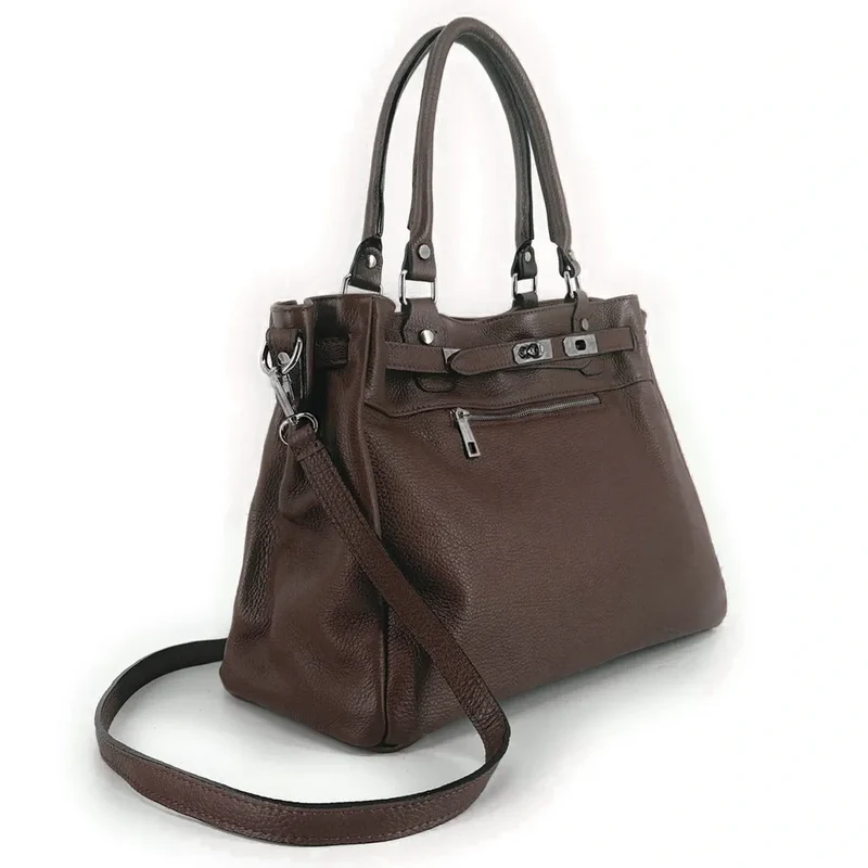 Sac cabas en cuir grainé JANET SILVER Marron Chocolat
