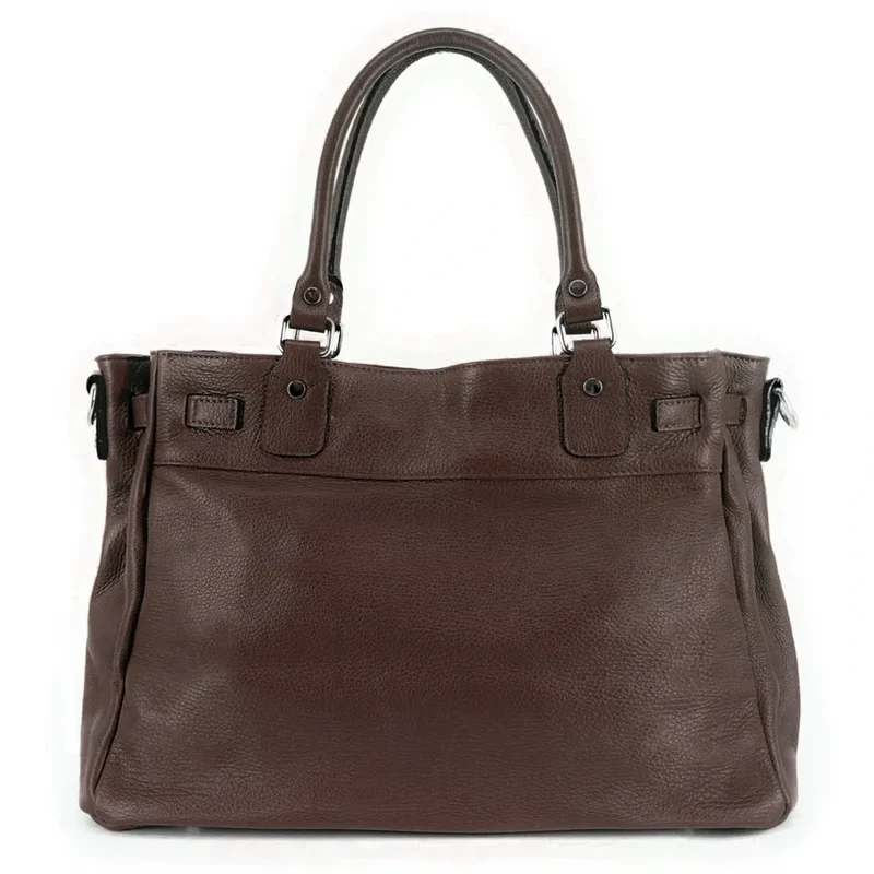 Sac cabas en cuir grainé JANET SILVER Marron Chocolat