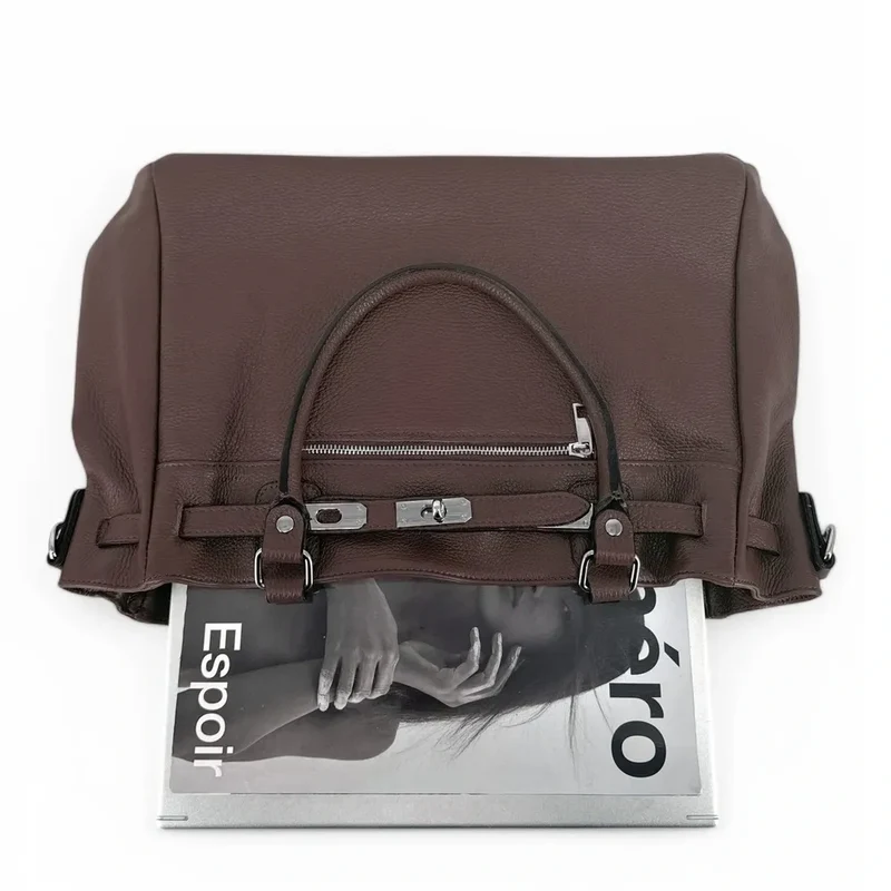 Sac cabas en cuir grainé JANET SILVER Marron Chocolat